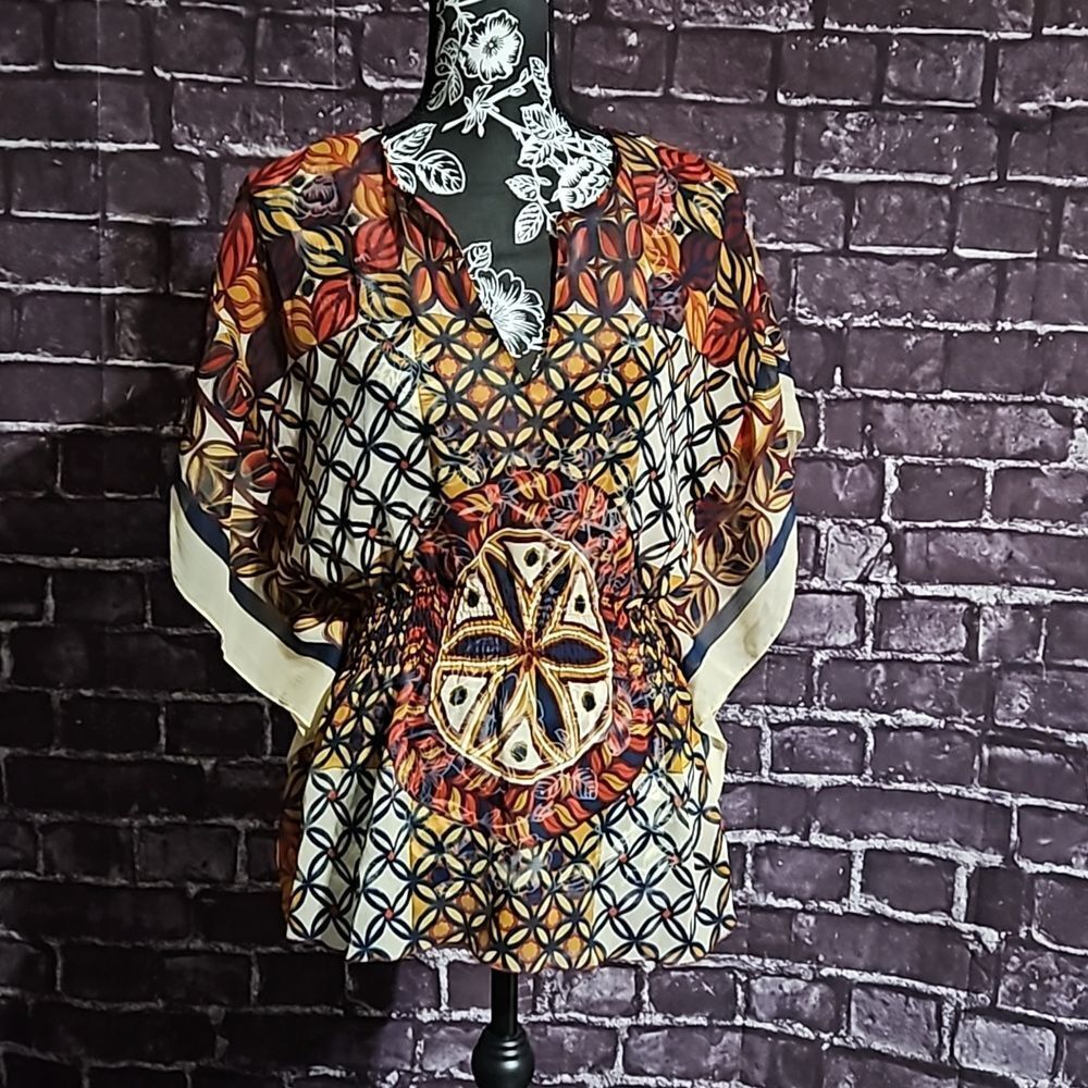 Sugar 17 Bohemian Colorful Festival Tunic Coverup size Medium CLEARANCE